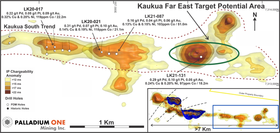 Kaukua area showing eastern extension of the Kaukua South trend with target potential areas outlined in green